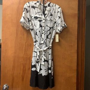 Saltaire black & white floral silk dress & slip